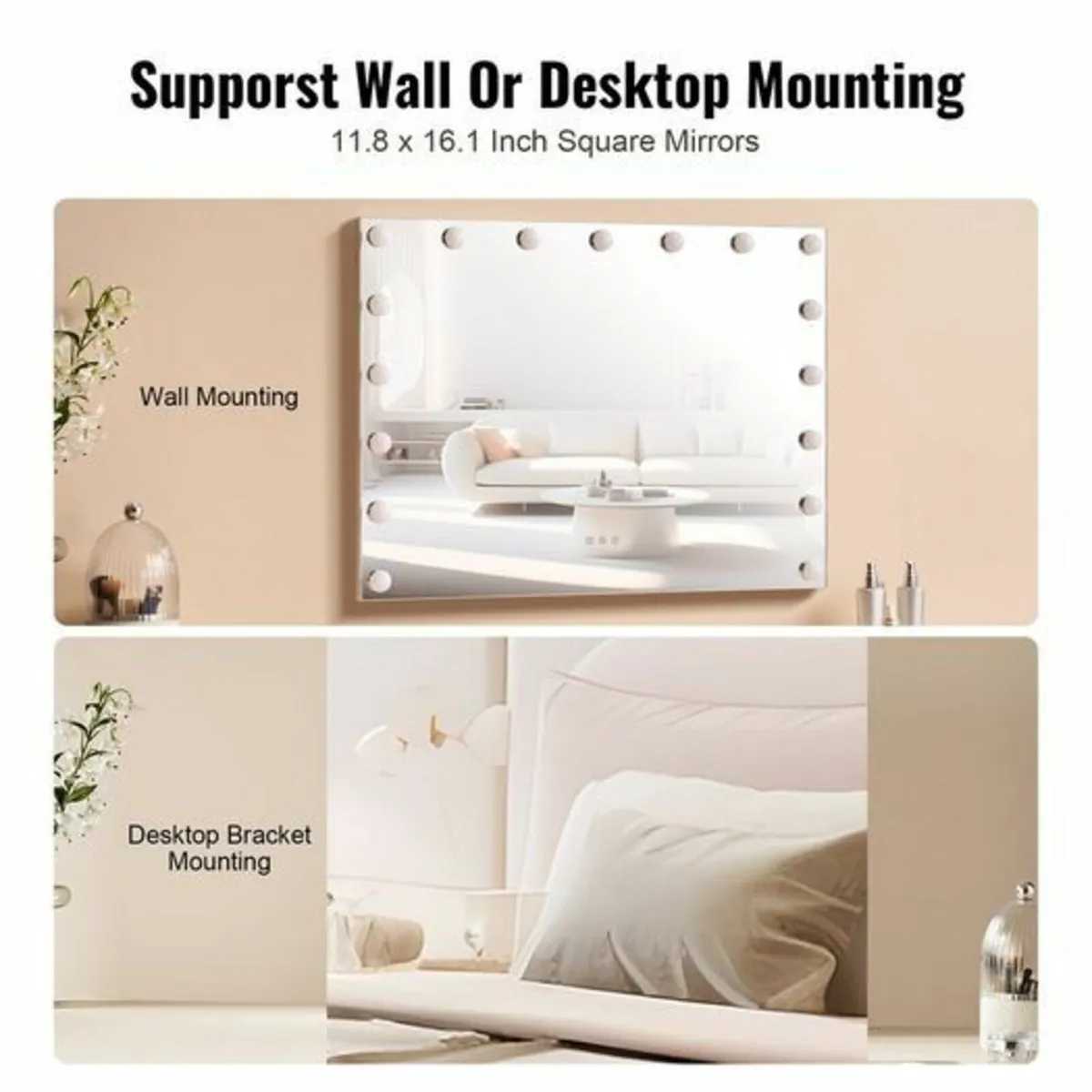 Large Hollywood Vanity Mirror With Lights w/ USB T - Image 2