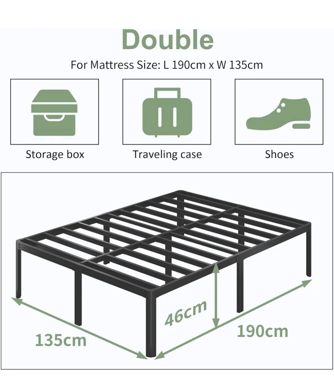 High Double Bed Frame 4ft6 with Rounded Corner Leg - Image 1