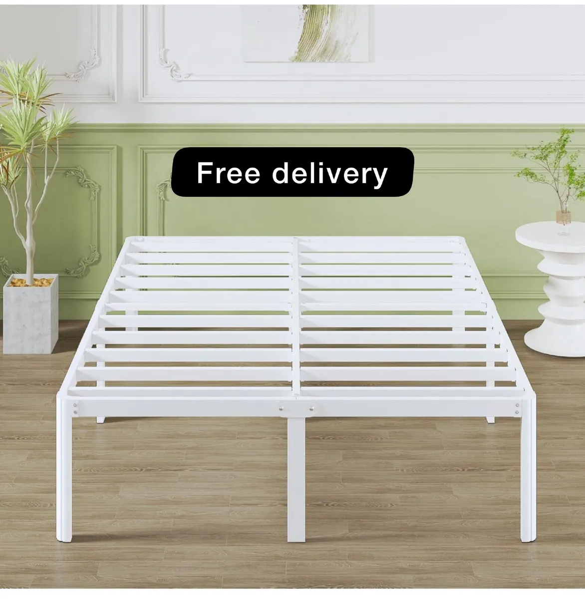 High White Double Bed Frame 4ft 6 with Rounded Cor - Image 1