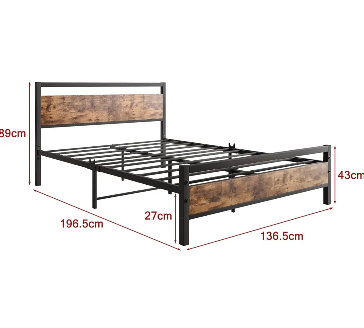 Double Bed Frames with Wood Headboard,Heavy Duty M - Image 3