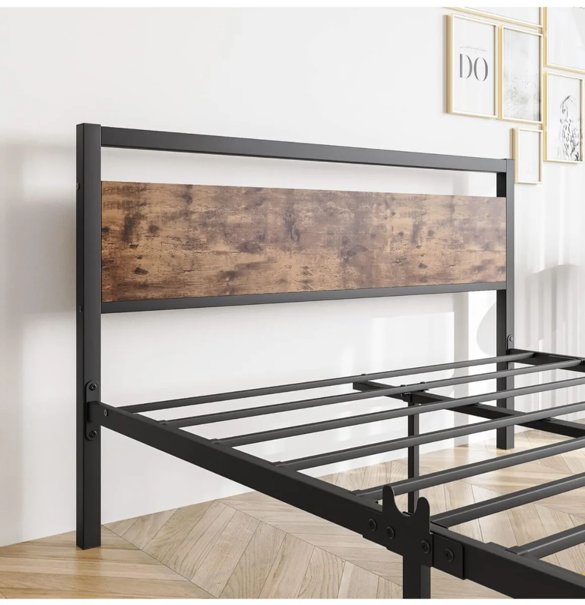 Double Bed Frames with Wood Headboard,Heavy Duty M - Image 4