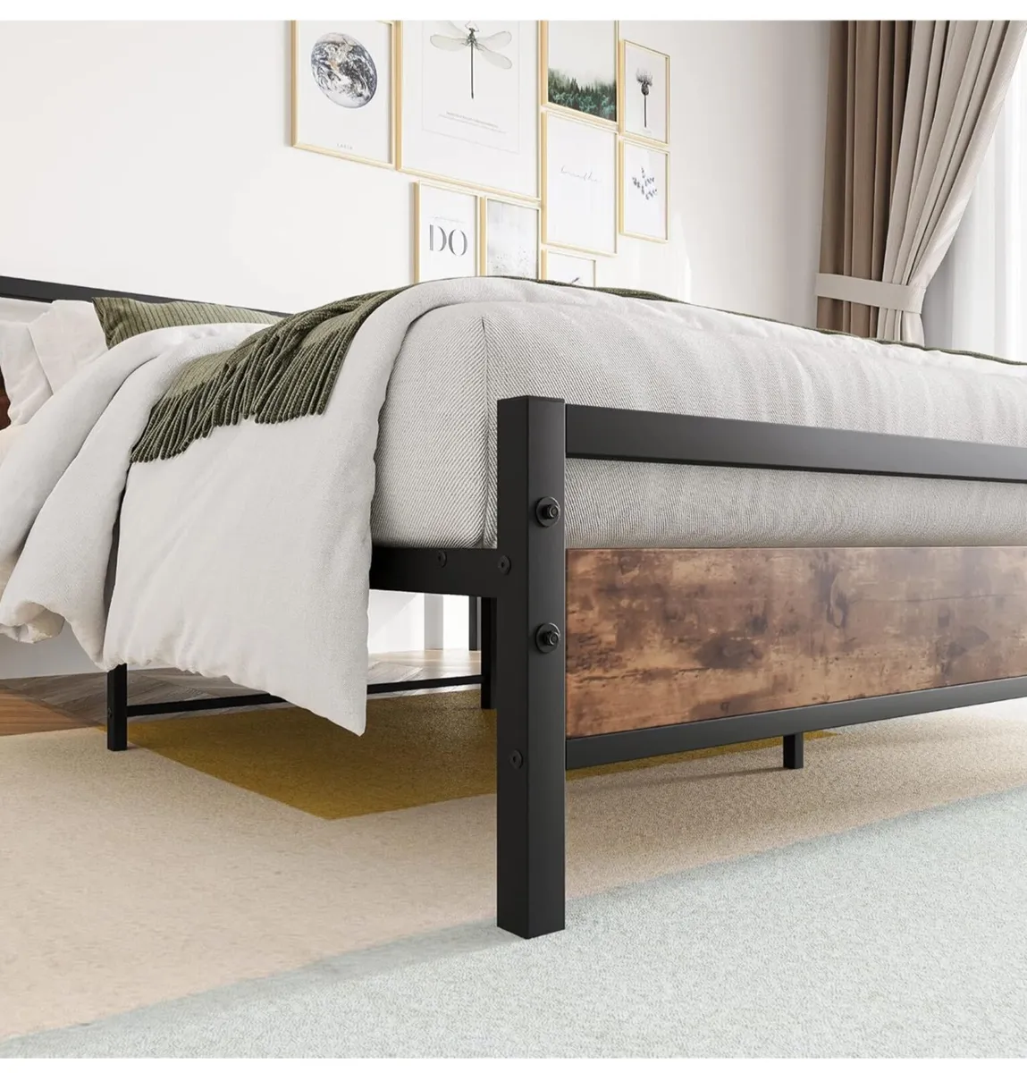 Double Bed Frames with Wood Headboard,Heavy Duty M - Image 4