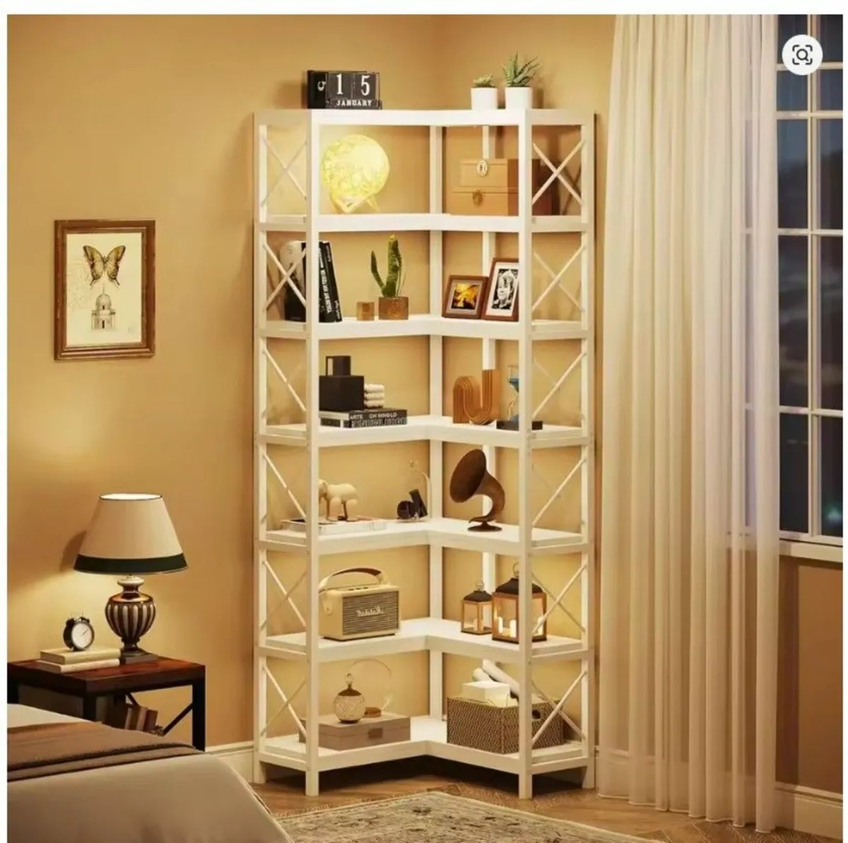 Corner Bookcase Tall White Storage Rack with 14 Sh - Image 1