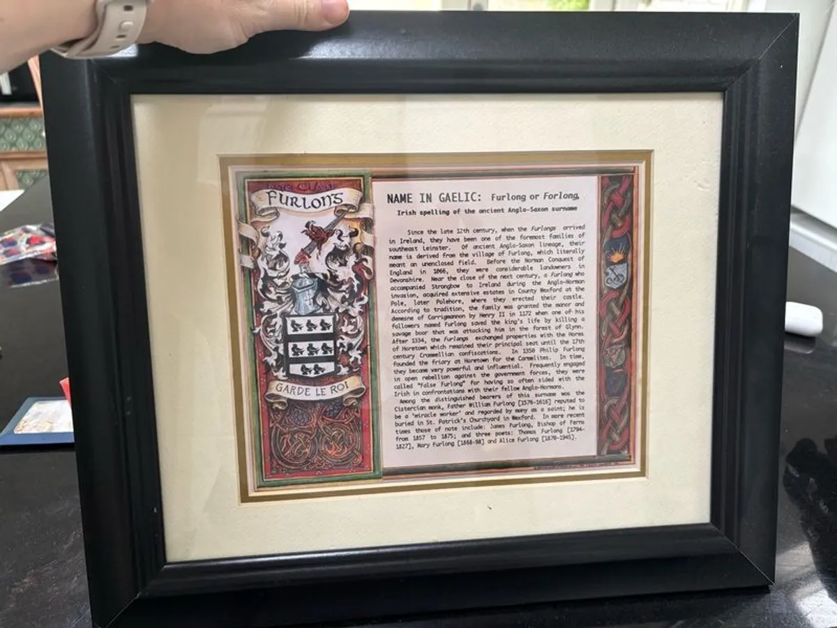 Framed document 'Furlong' surname - Image 3