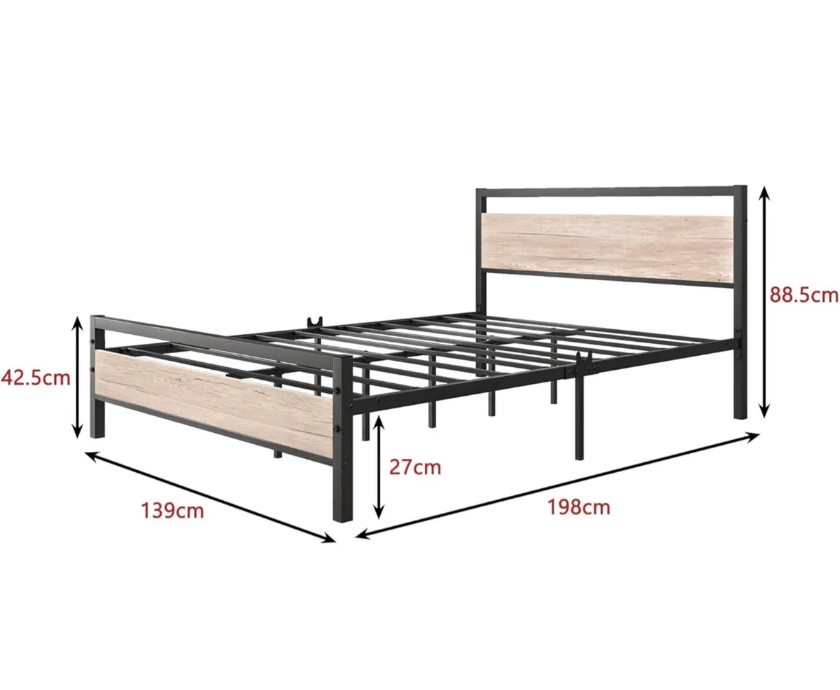 4ft6 Double Bed Frames with Wood Headboard Heavy D - Image 2