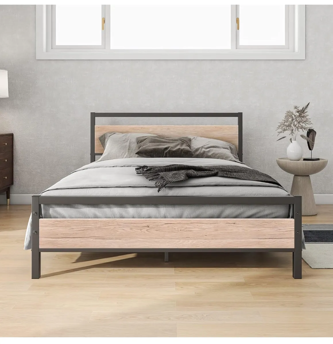 4ft6 Double Bed Frames with Wood Headboard Heavy D - Image 1
