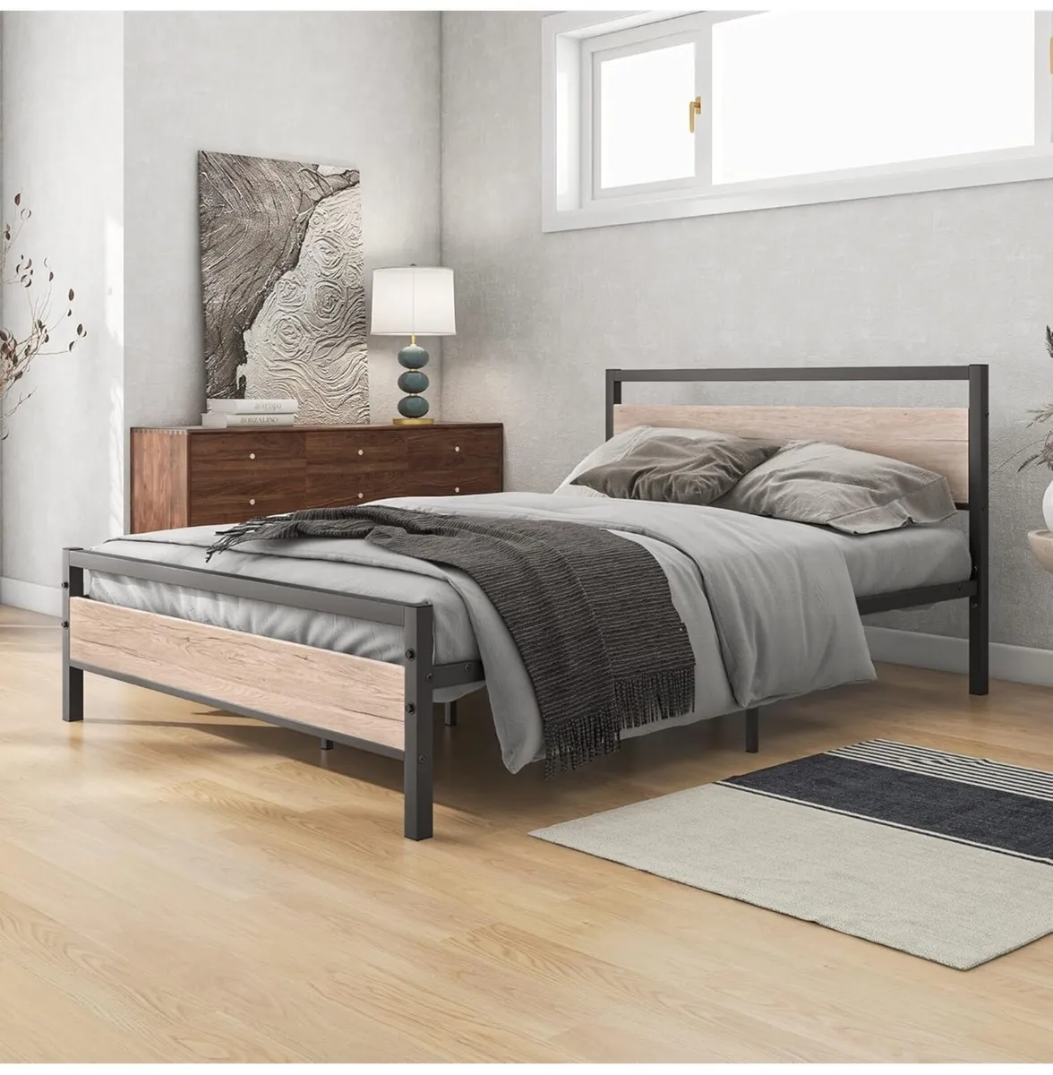 4ft6 Double Bed Frames with Wood Headboard Heavy D - Image 4