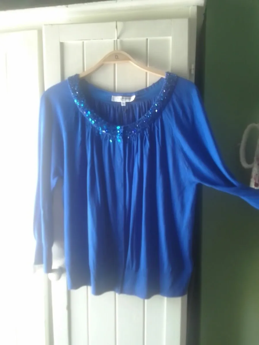 LK BENNETT SILK ROYAL BLUE EMBELLISHED CARDIGAN 14 - Image 1