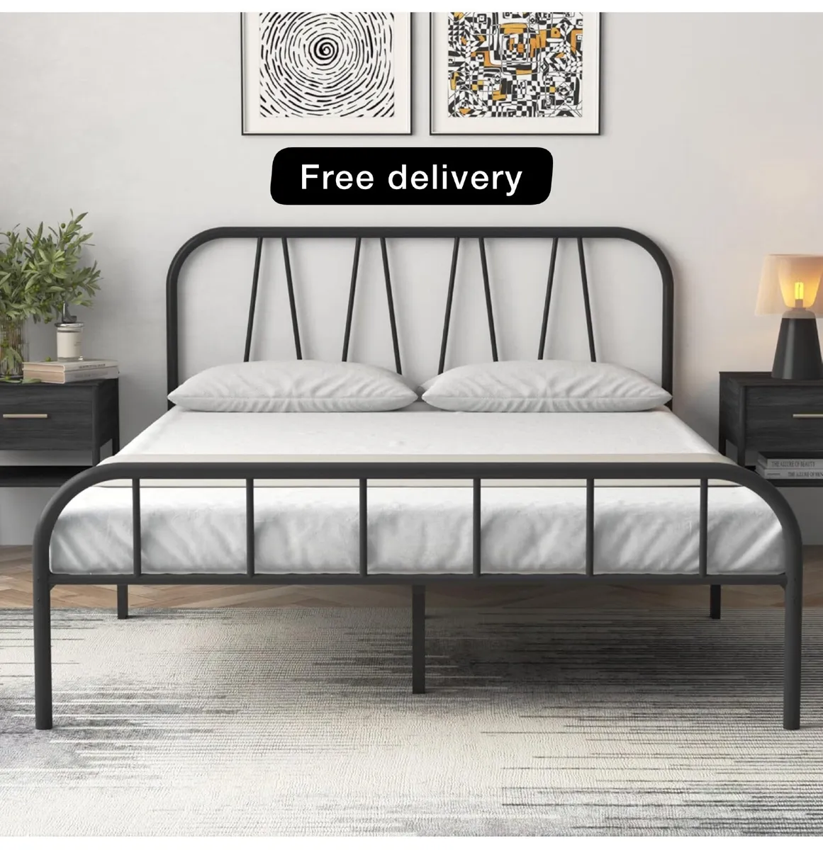Double Bed Frame, Solid Metal Bed Frame, Modern Pl - Image 1