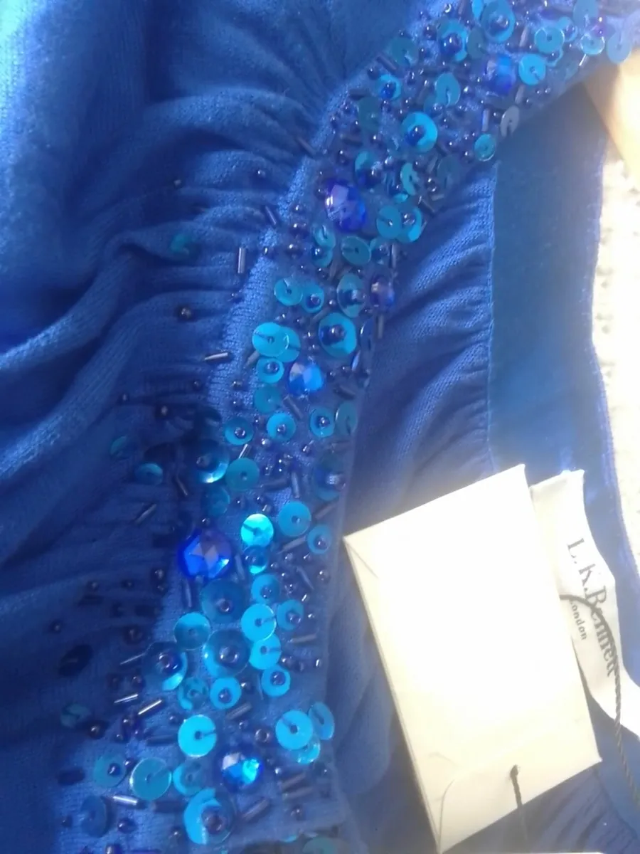 LK BENNETT SILK ROYAL BLUE EMBELLISHED CARDIGAN 14 - Image 3