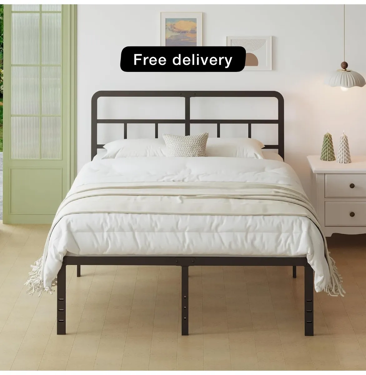 Black Double Bed Frame 4ft 6 with Curved Headboard - Image 1