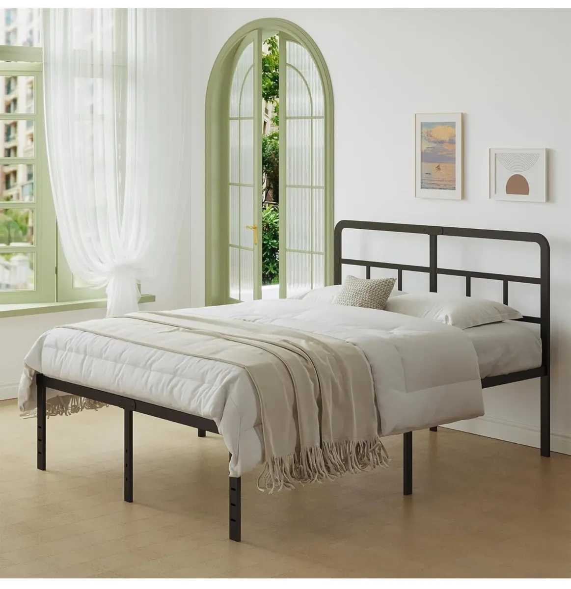 Black Double Bed Frame 4ft 6 with Curved Headboard - Image 1