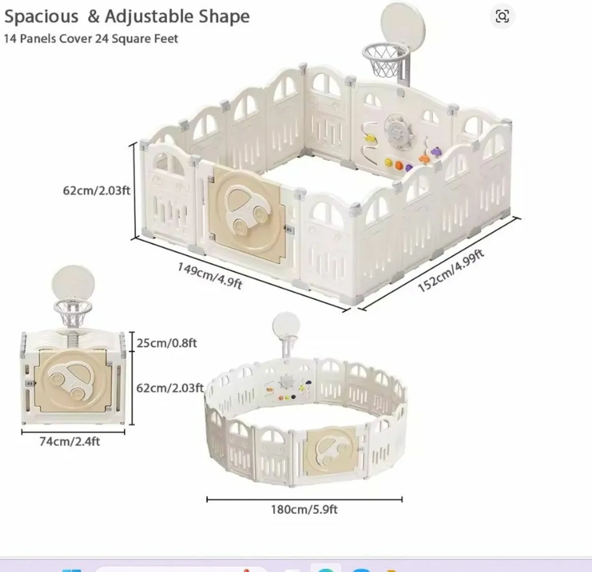 Large Foldable Baby Playpen Safe Plastic with Hoop - Image 3