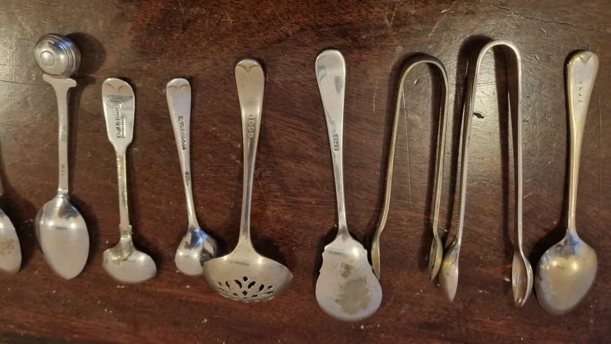 Sliver Lot Sugar Tongs, Spoons - Image 2