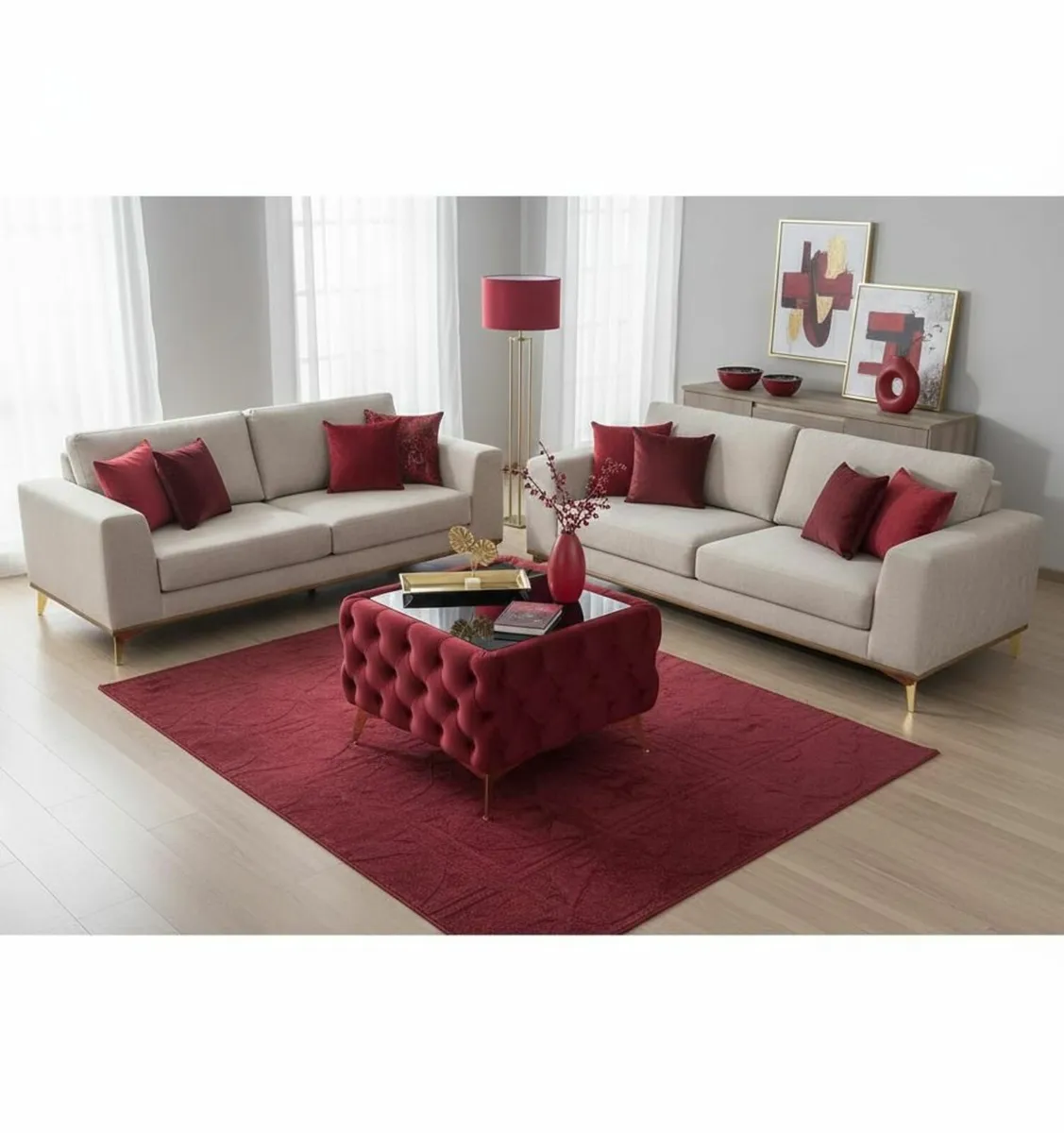 Chesterfield Velvet Square Coffee Table with Glass - Image 3