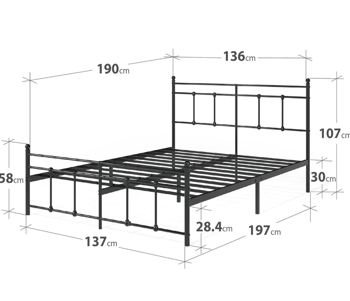 Double Bed Frame  135x190 cm Metal Platform with - Image 2