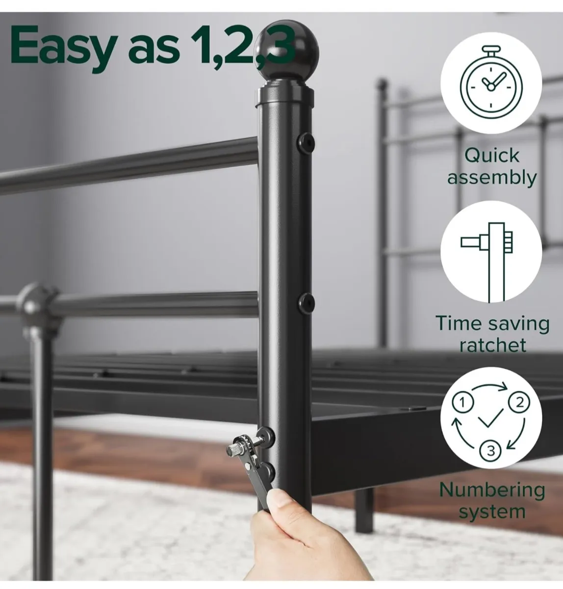 Double Bed Frame  135x190 cm Metal Platform with - Image 3