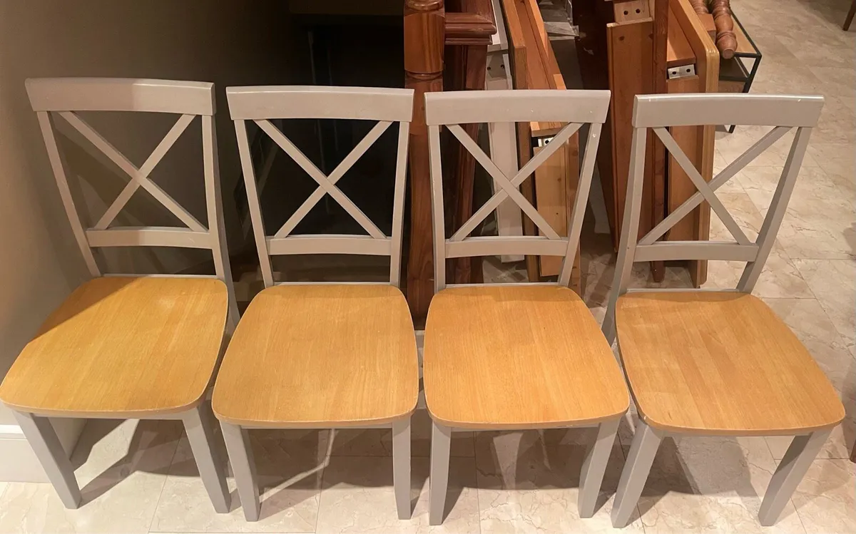4 x Beautiful Grey Wooden Kitchen Dining Chairs - Image 1