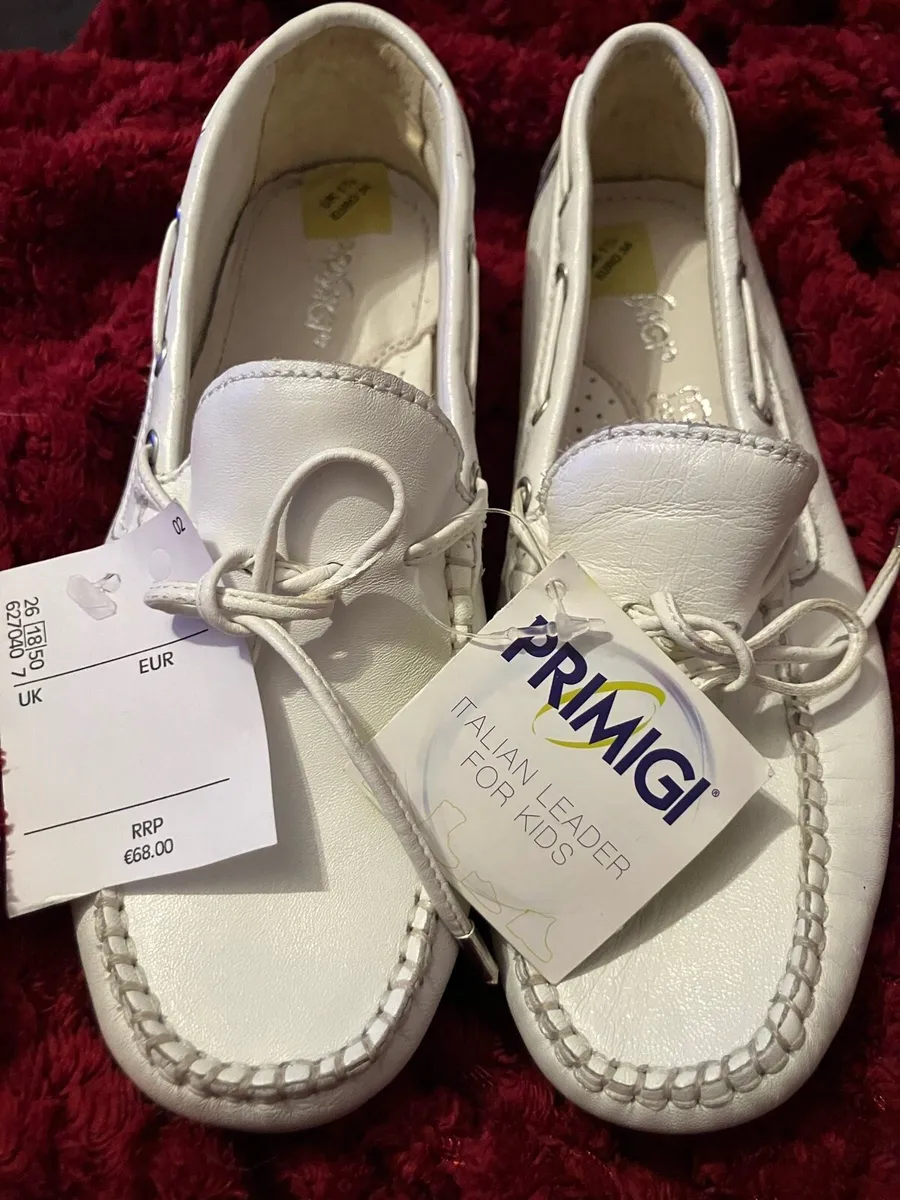 Kids white Italian Leather Moccasin Shoes - Image 1