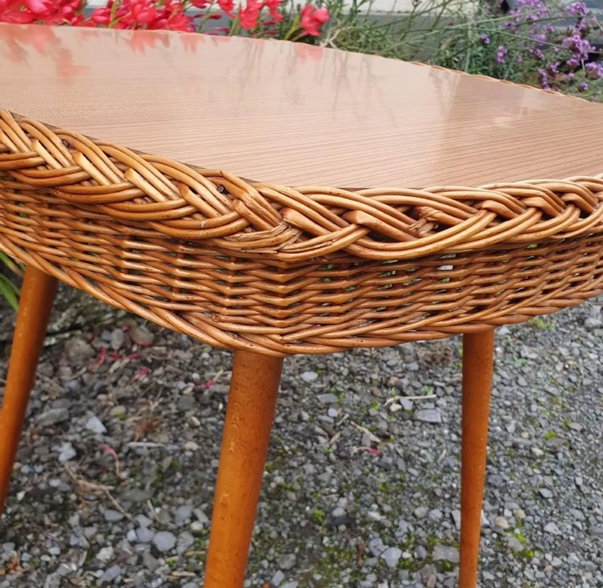 Very Rare Mid Century Wicker Table - Image 2