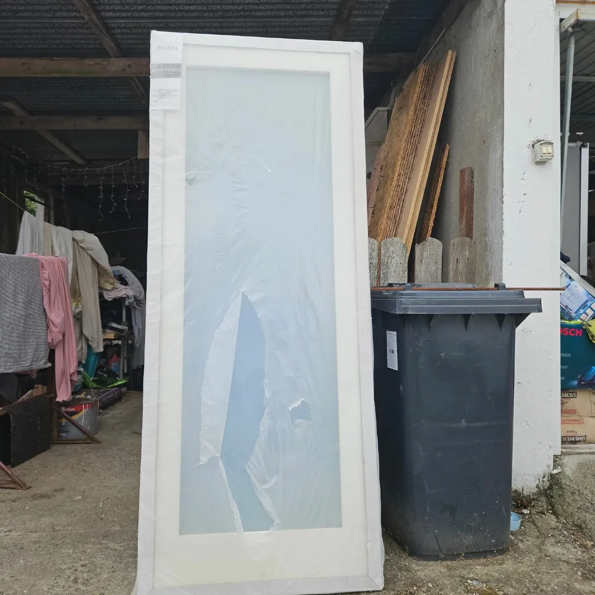 Primed and Frosted Glass Doors 32 x 80" - Image 1