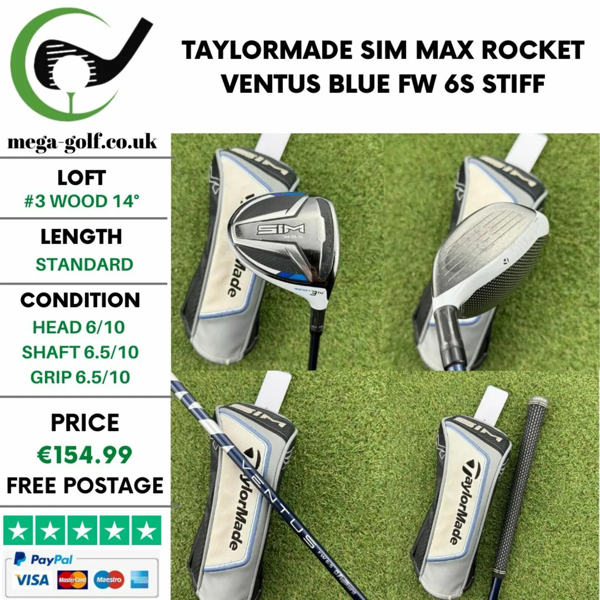 TAYLORMADE SIM MAX ROCKET #3 WOOD 14° / STIFF - Image 1