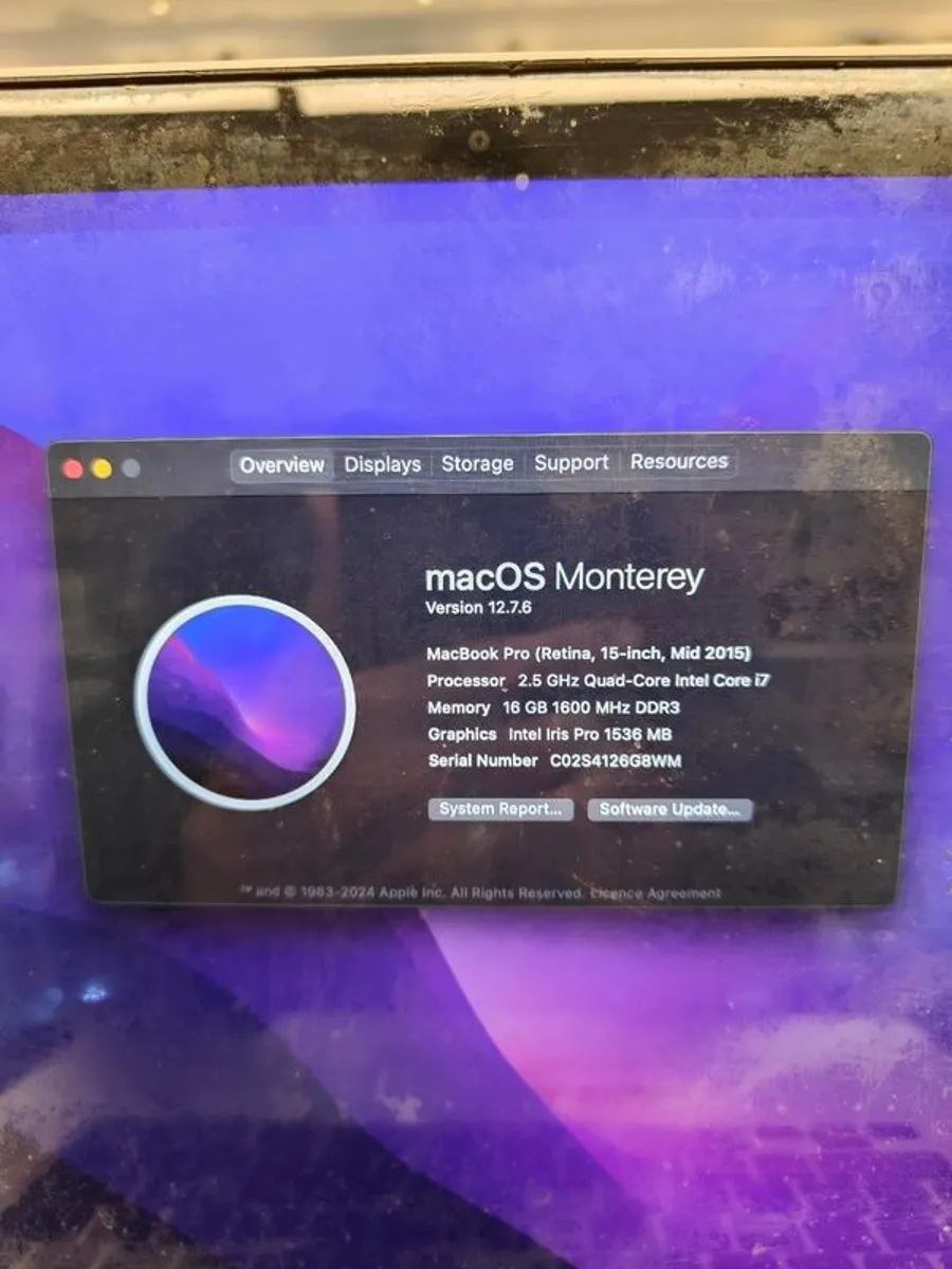 Apple MacBook Pro a1398 Retina 15.4" Mid 2015 256GB SSD 16GB Ram 2.5GHz Core i7 macOS Monterey (Battery Cycle: 845) - Image 4