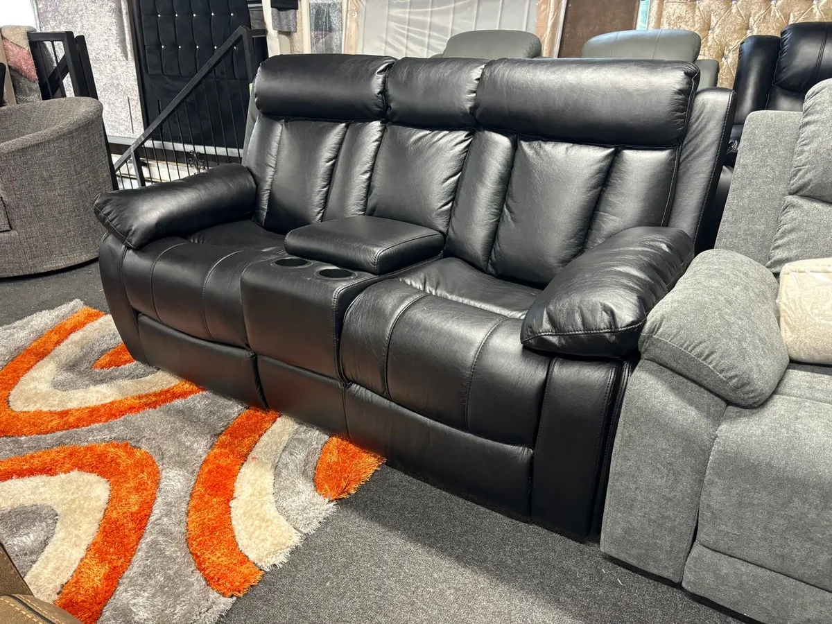 New 2 seater Black Leather Recliner Sofa - Image 1