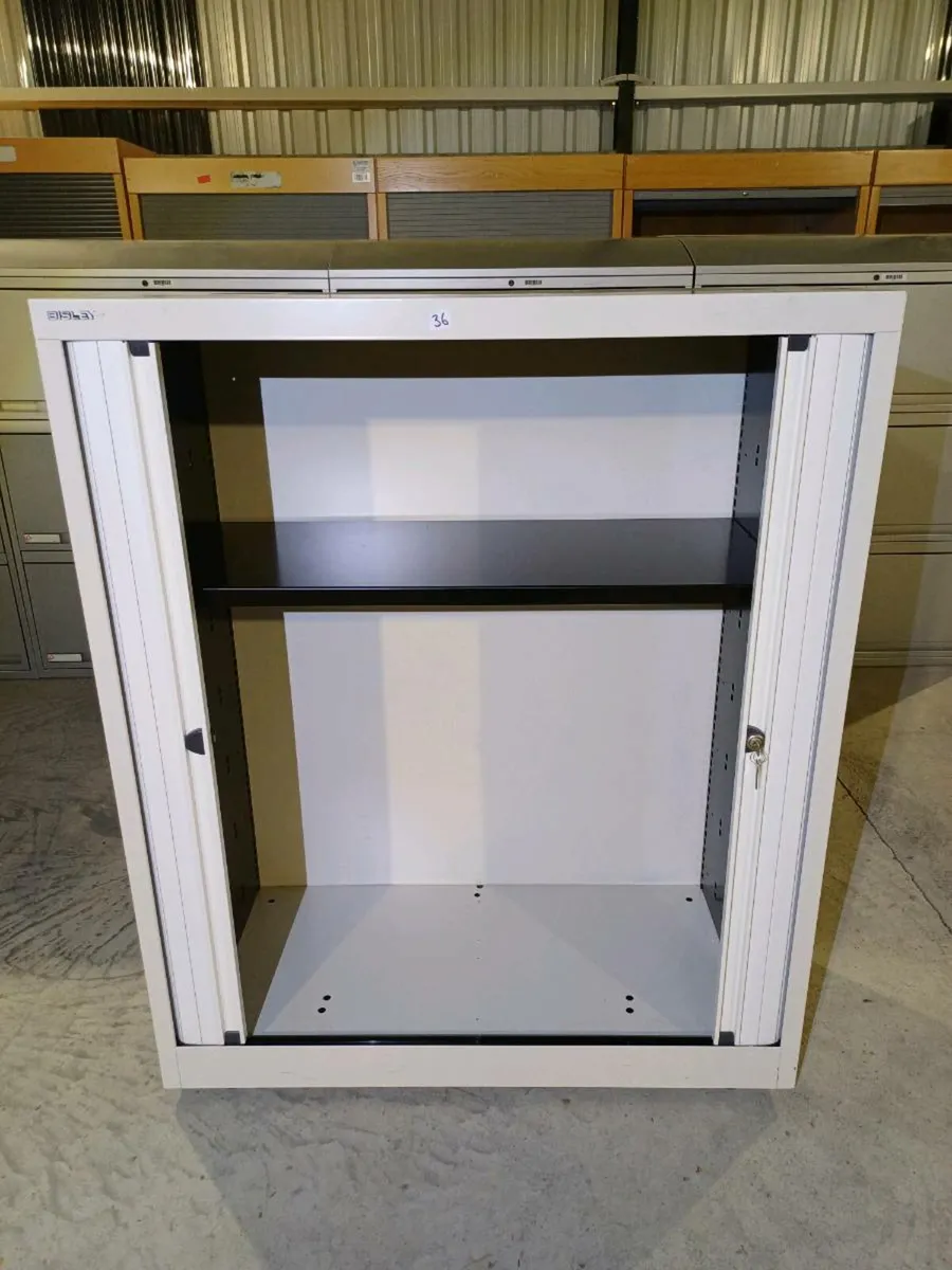 1.2m Bisley Chalk White Steel Tambour Cabinet - Image 2