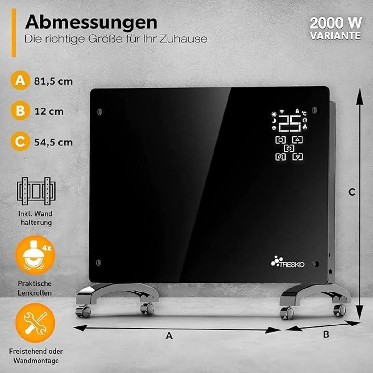 Electric Convection Heater 2000W WIFI Glass Convec - Image 3
