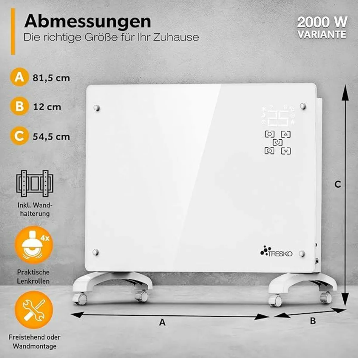 Electric Convection Heater 2000W WIFI Glass Convec - Image 2