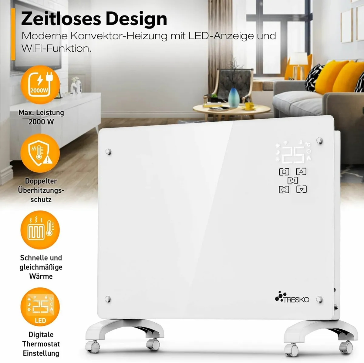 Electric Convection Heater 2000W WIFI Glass Convec - Image 3