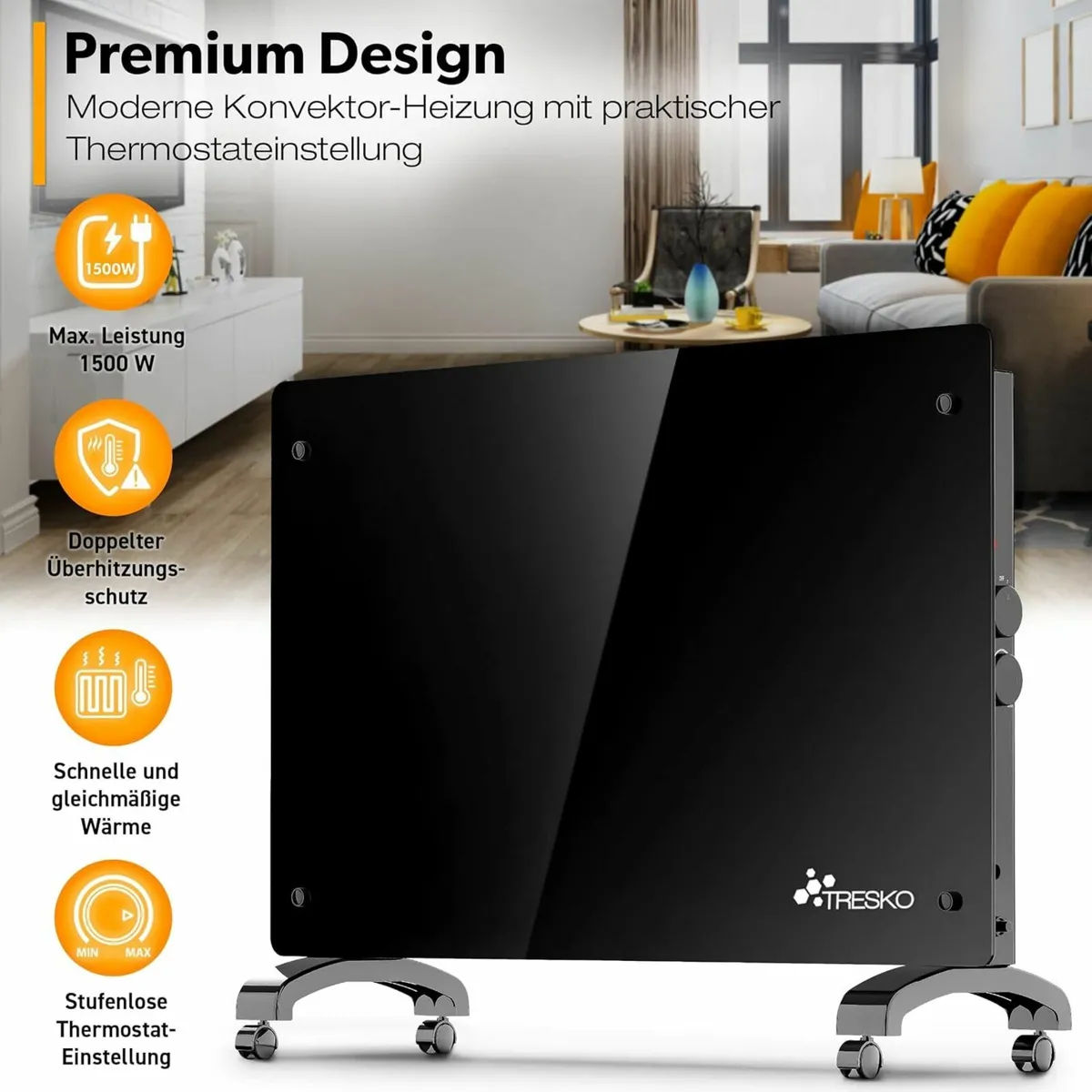 Glass Convector Electric Heater 1500W Black or Whi - Image 4