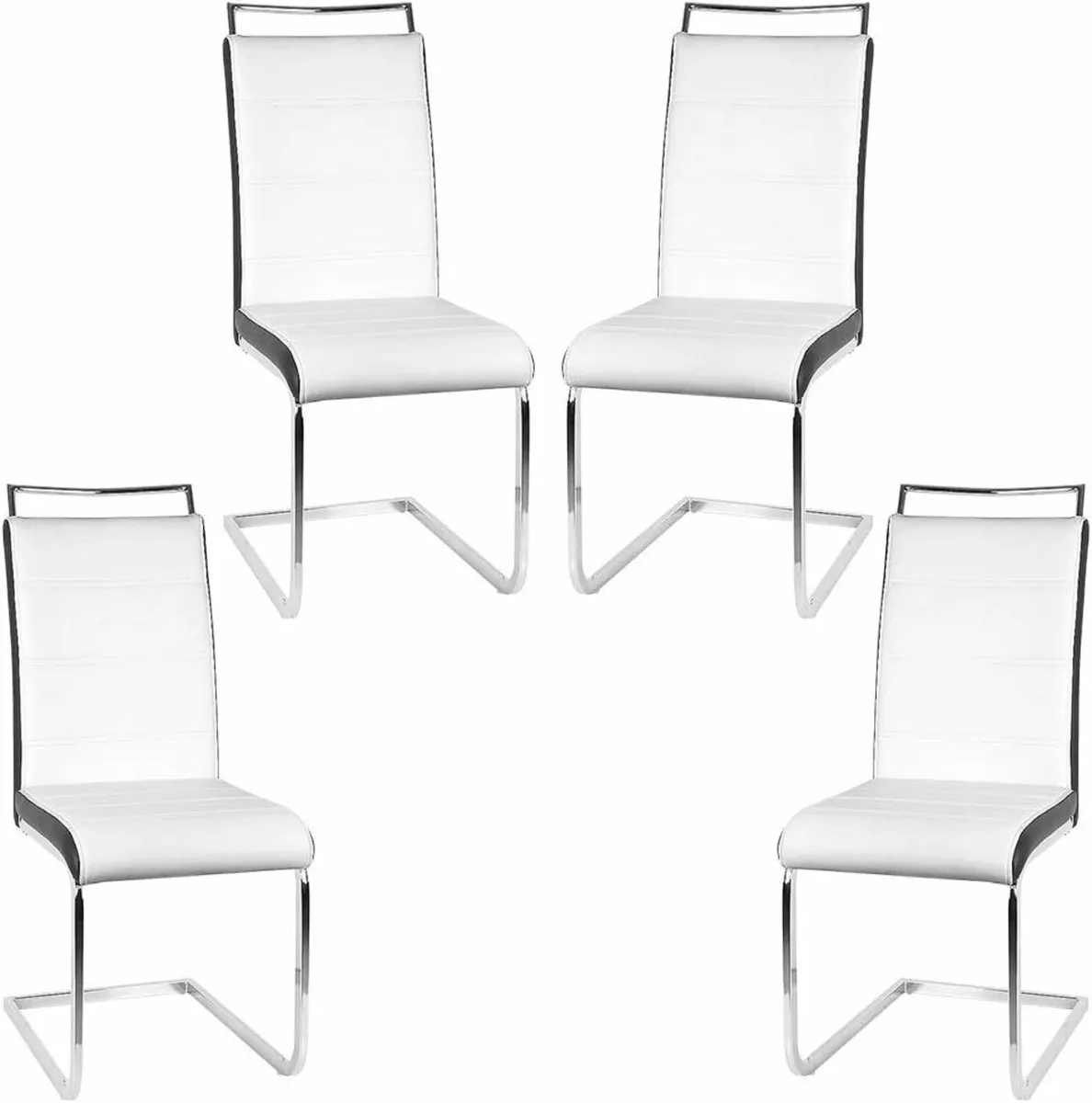 Set of 4 Dining Chairs Faux Leather with Chrome Le - Image 1