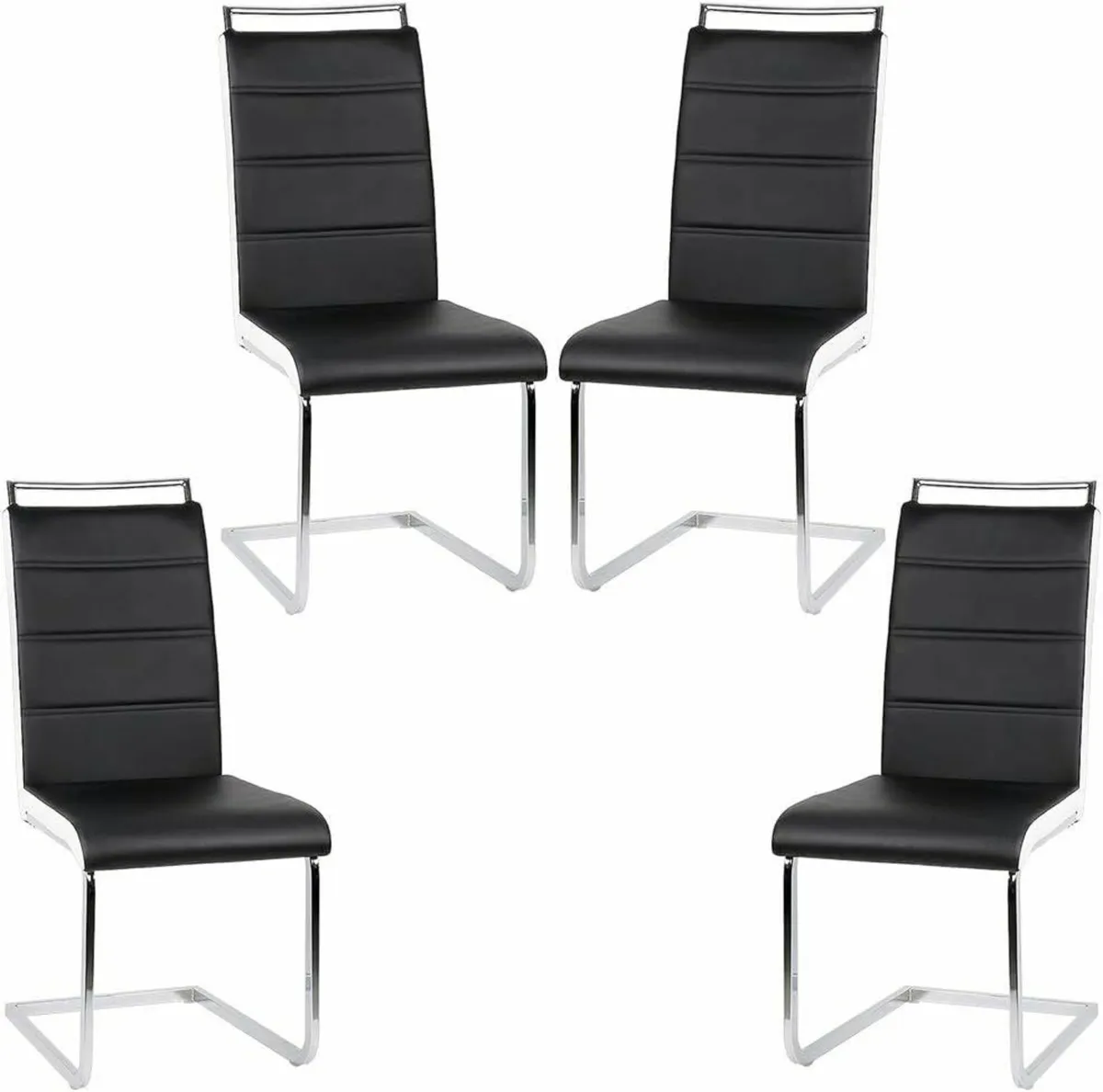 Set of 4 Dining Chairs Faux Leather with Chrome Le - Image 2