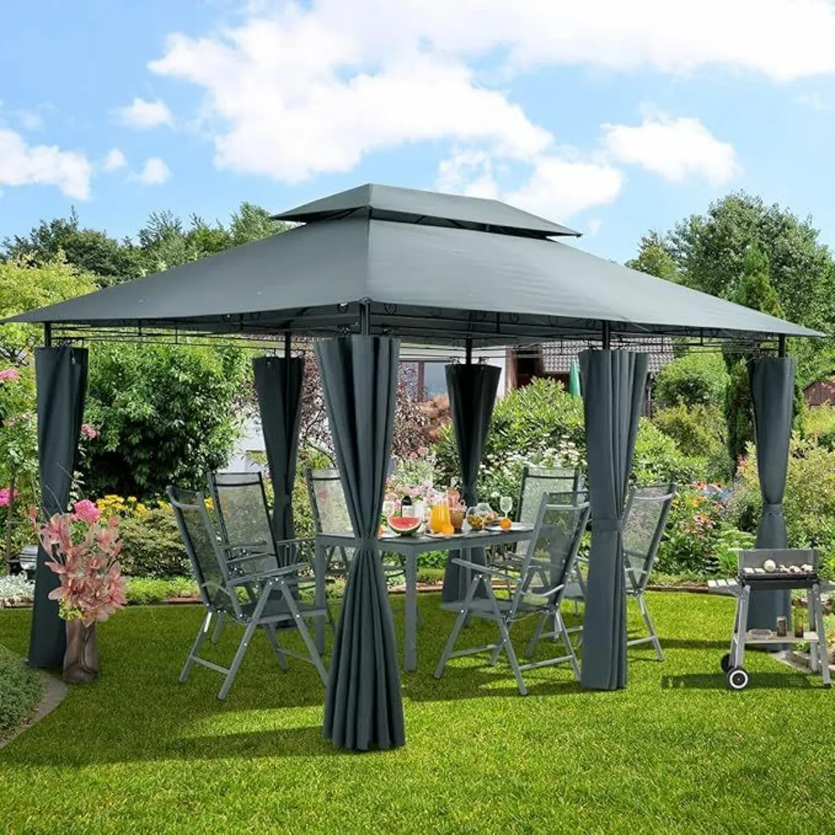 Gazebo 3 x 4 m Water-Repellent Metal Garden Stable - Image 2
