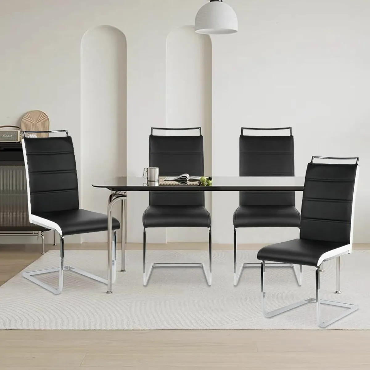 Set of 4 Dining Chairs Faux Leather with Chrome Le - Image 2