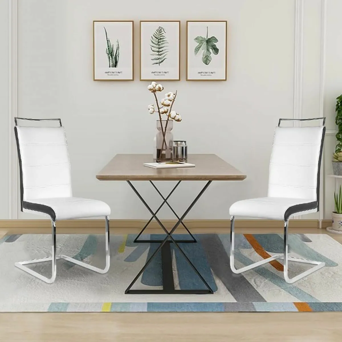 Set of 4 Dining Chairs Faux Leather with Chrome Le - Image 4