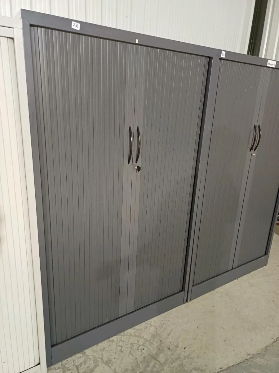 1.68m Roneo Dark Grey Tambour Cabinet - Image 1