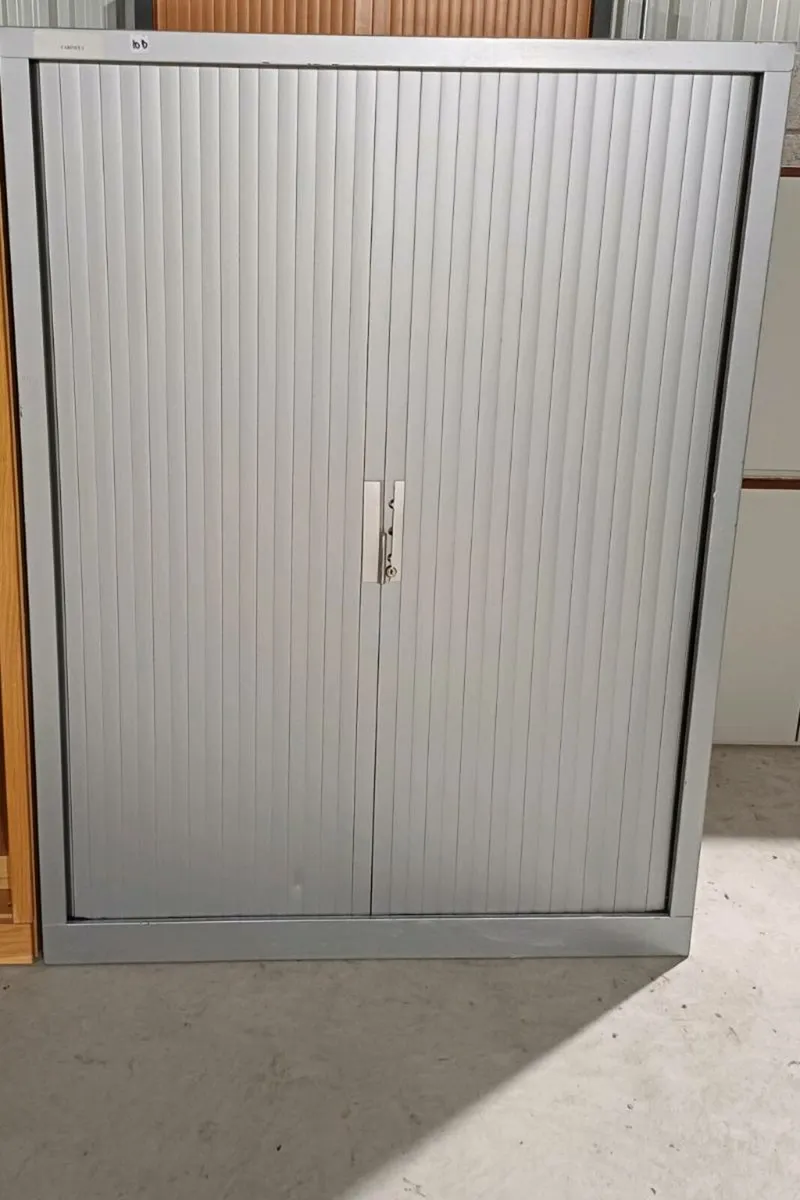 1.62m Silver Tambour Steel Cabinet - Image 1