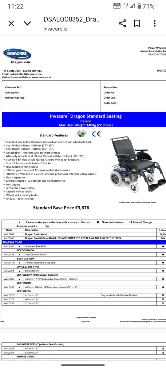 Power wheelchair invacre - Image 1