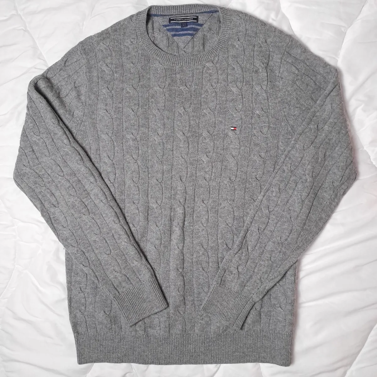 Tommy Hilfiger Grey Jumper Lambs Wool Mens L - Image 3
