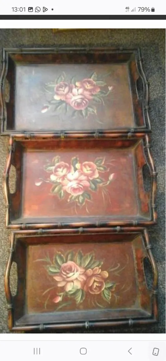 Set of 3 large vintage trays - Image 2