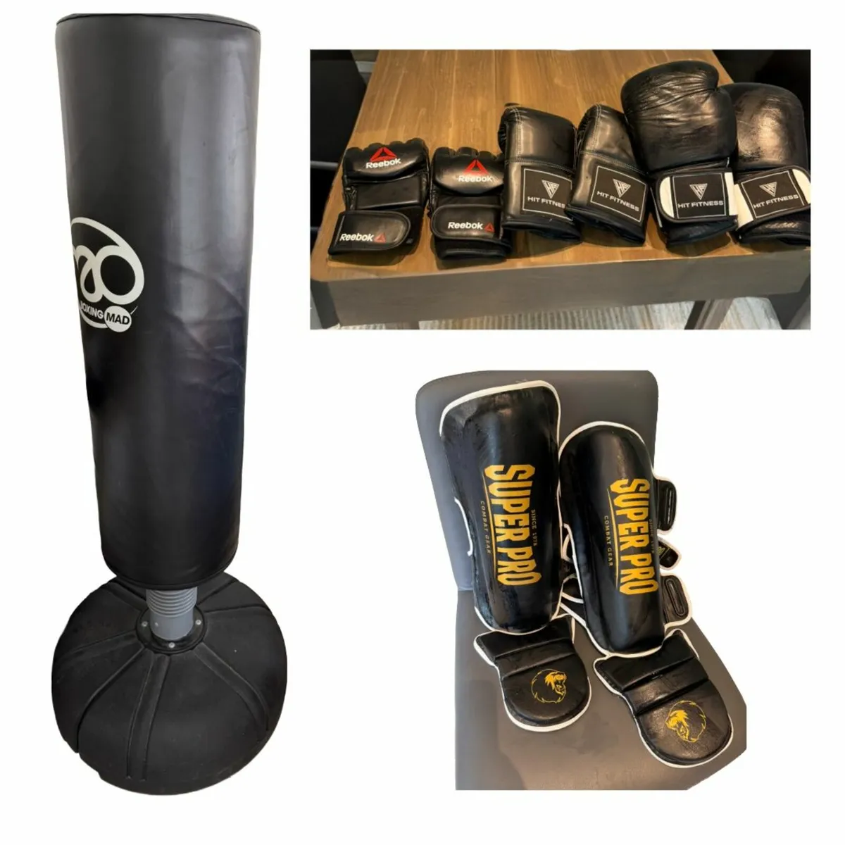 Freestanding Punch Bag + (3 x Gloves/1 x Shin pad)