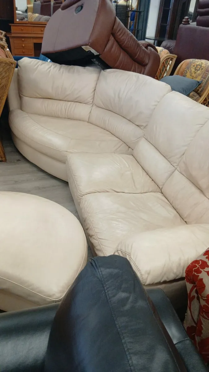 Cream Leather Corner Sofa