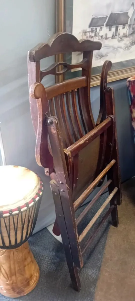 Antique Folding Campaign Chair - Image 2