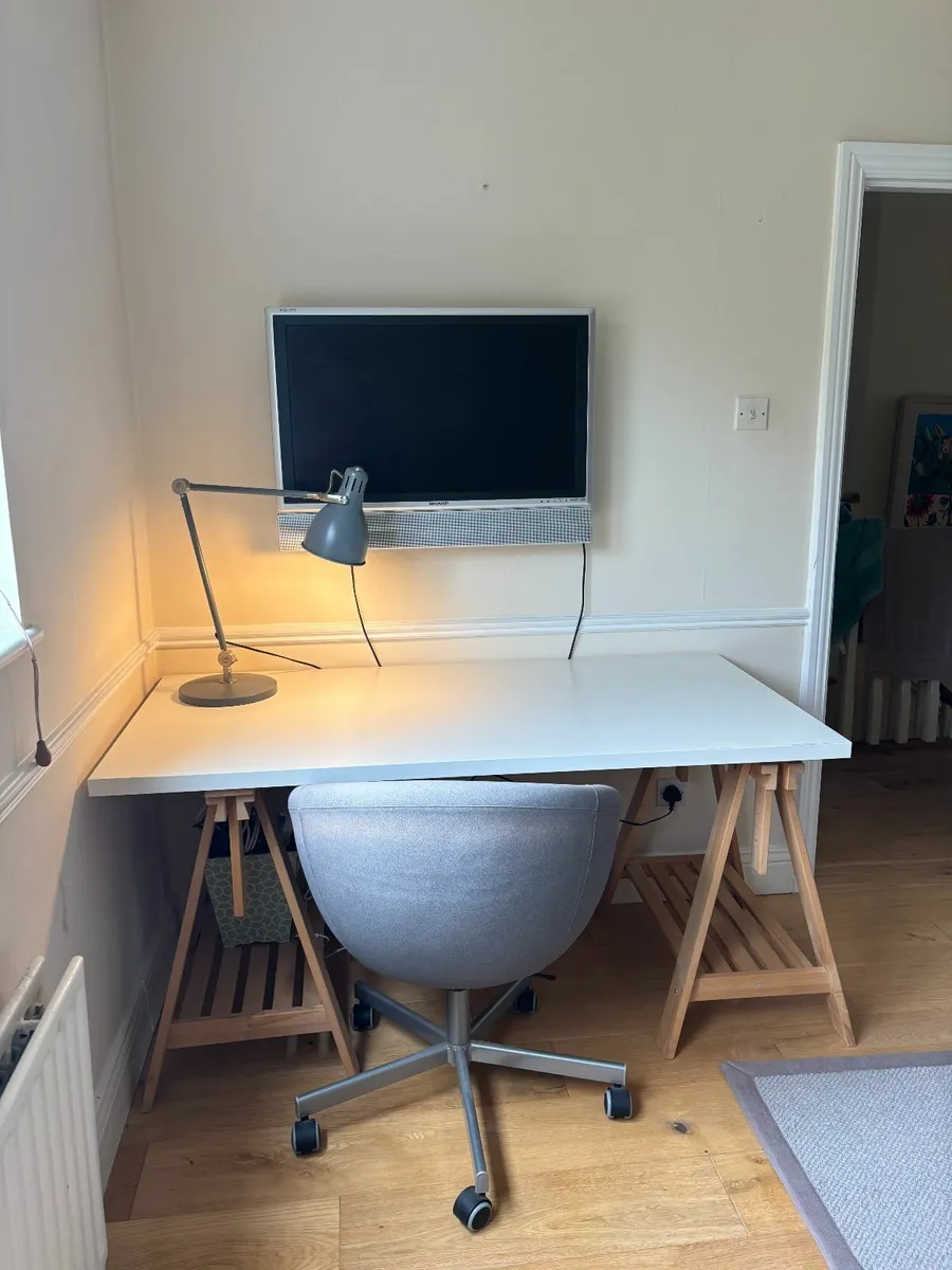IKEA Desktop w/ birch trestle legs