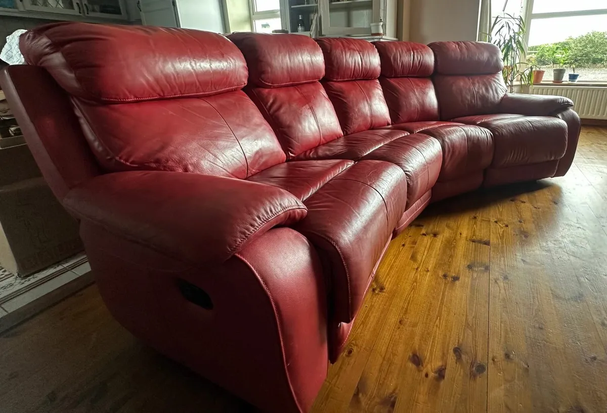 Red Leather Couch and Armchair - Image 1