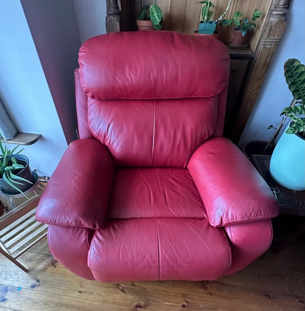 Red Leather Couch and Armchair - Image 3
