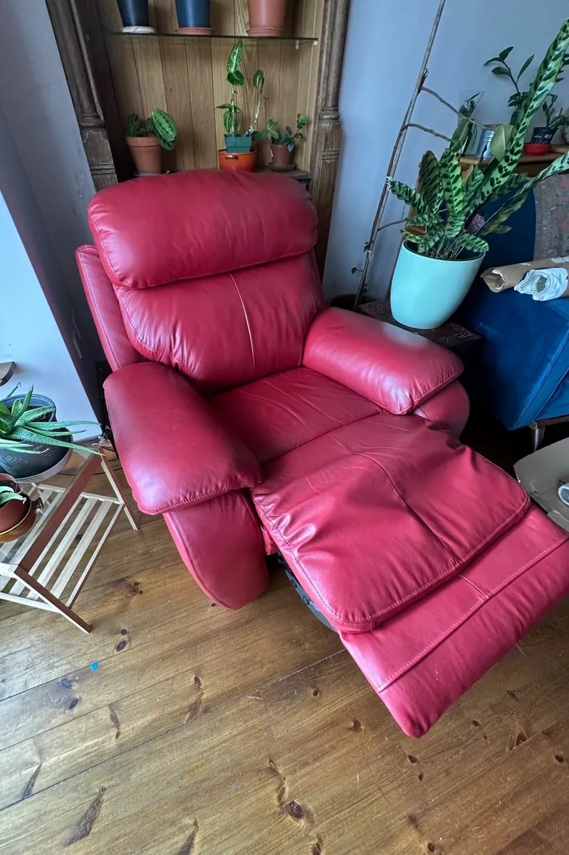 Red Leather Couch and Armchair - Image 4